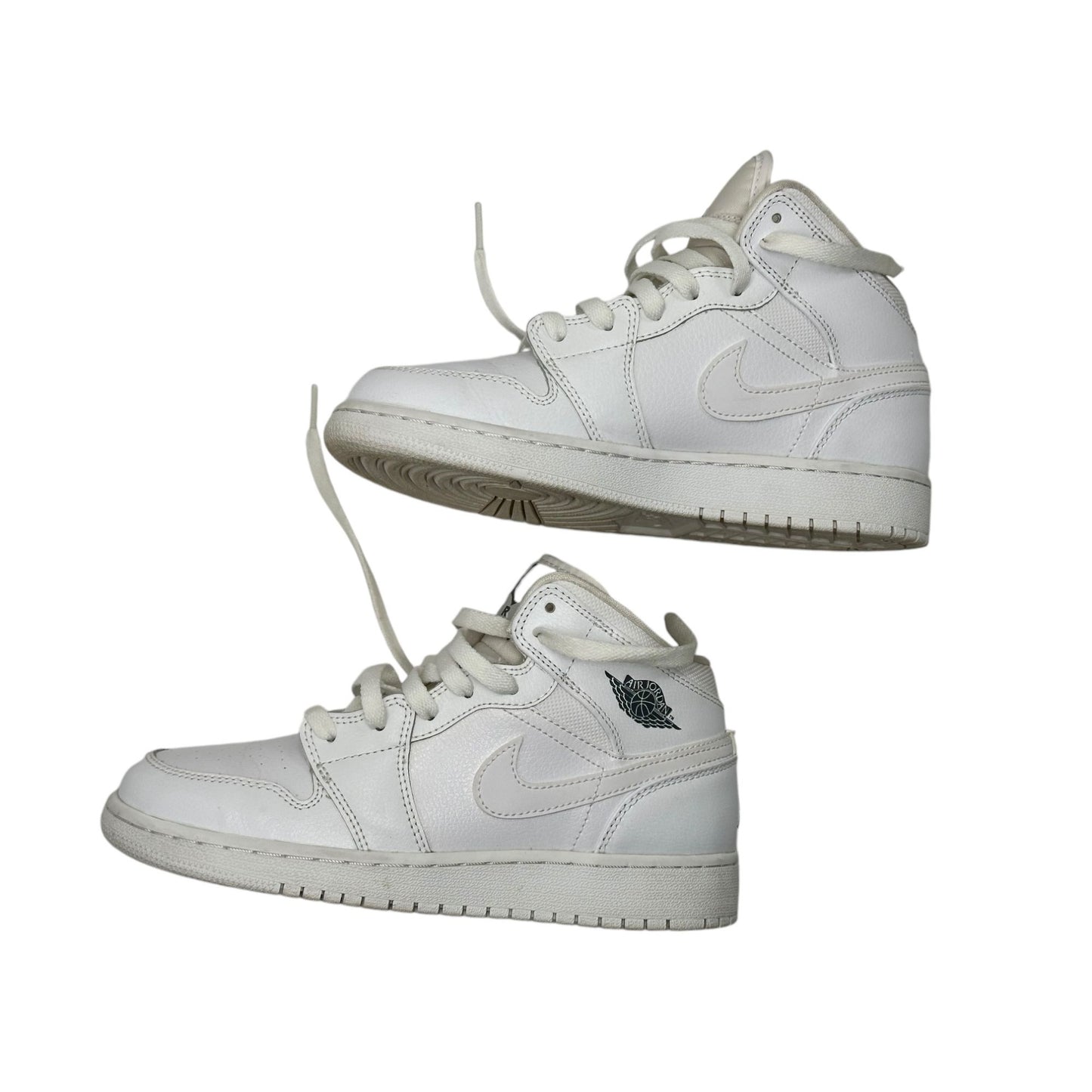 Nike Air Jordan 1 Mid Shoes Size 5Y White Leather Youth Sneakers