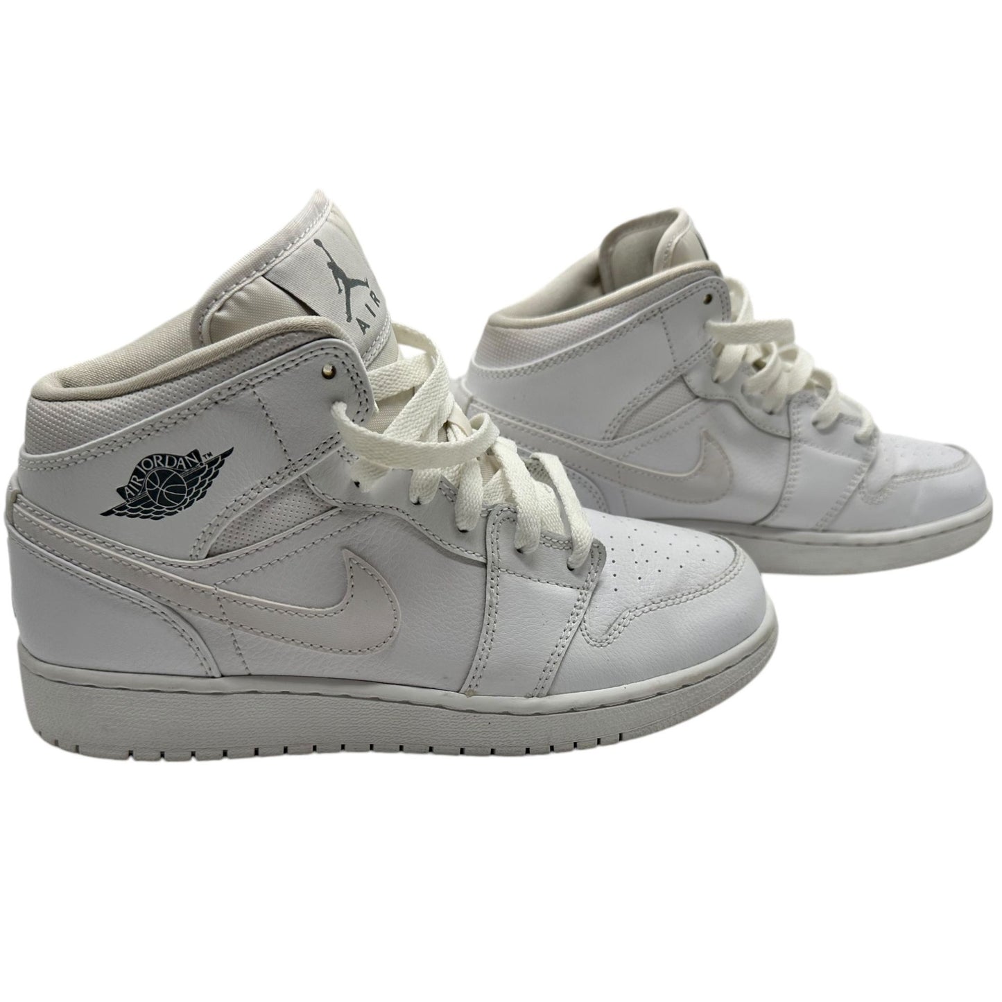 Nike Air Jordan 1 Mid Shoes Size 5Y White Leather Youth Sneakers