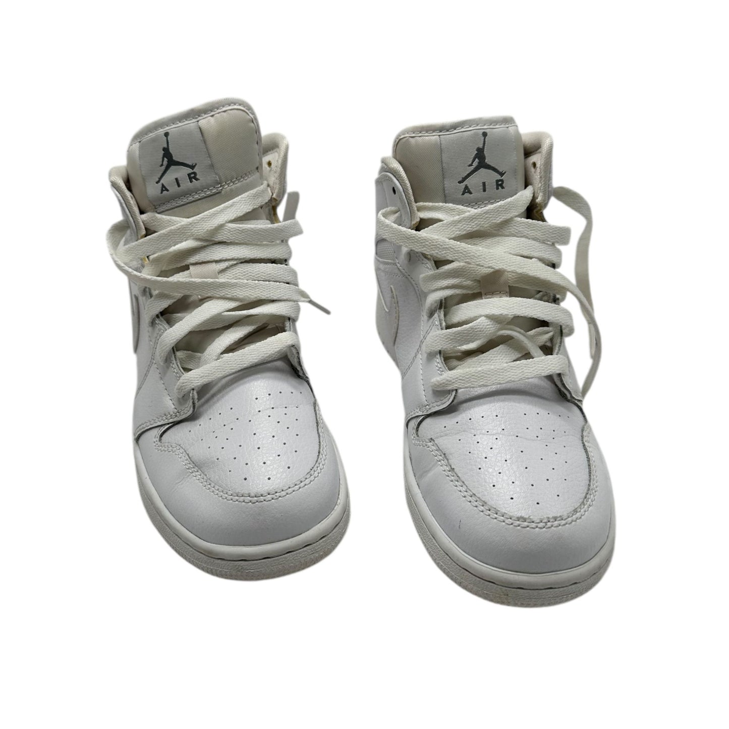 Nike Air Jordan 1 Mid Shoes Size 5Y White Leather Youth Sneakers