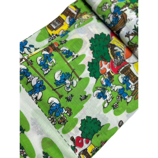 Vintage Smurf Village Fabric 5 3/4 Yards Perfect for Crafts & Nostalgic Projects