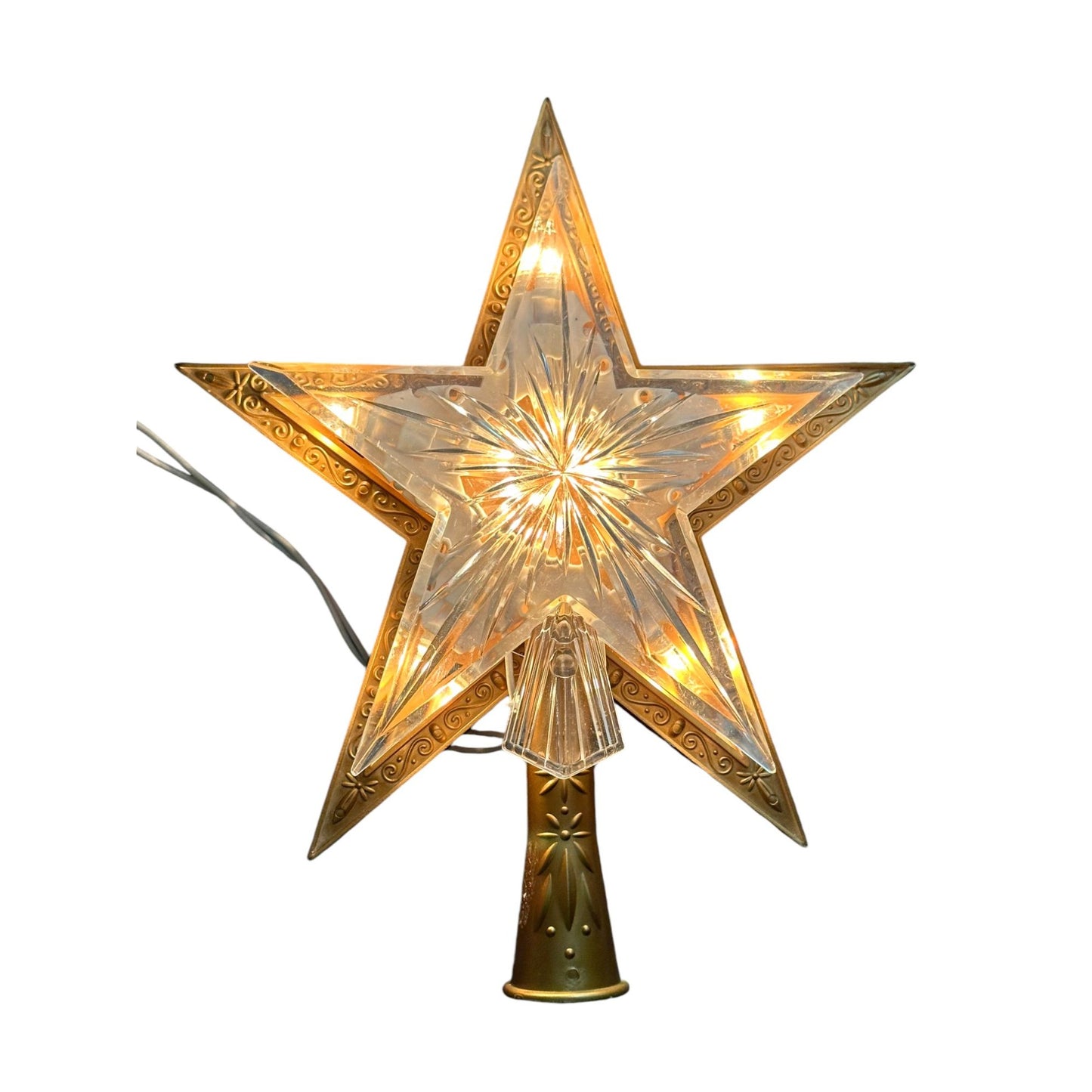 Gold & Clear LED Star Christmas Tree Topper With Intricate Design & Plug-In Cord