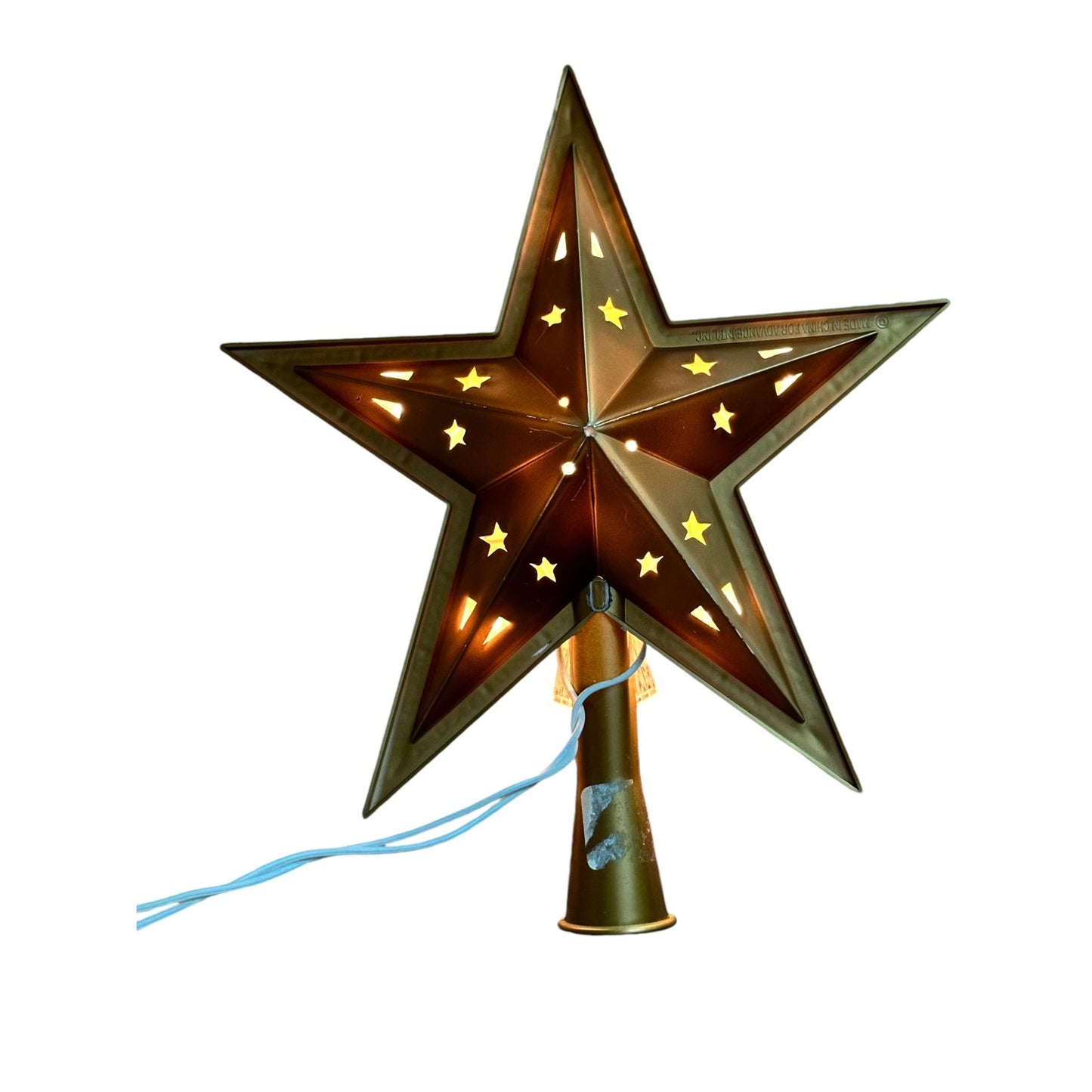 Gold & Clear LED Star Christmas Tree Topper With Intricate Design & Plug-In Cord