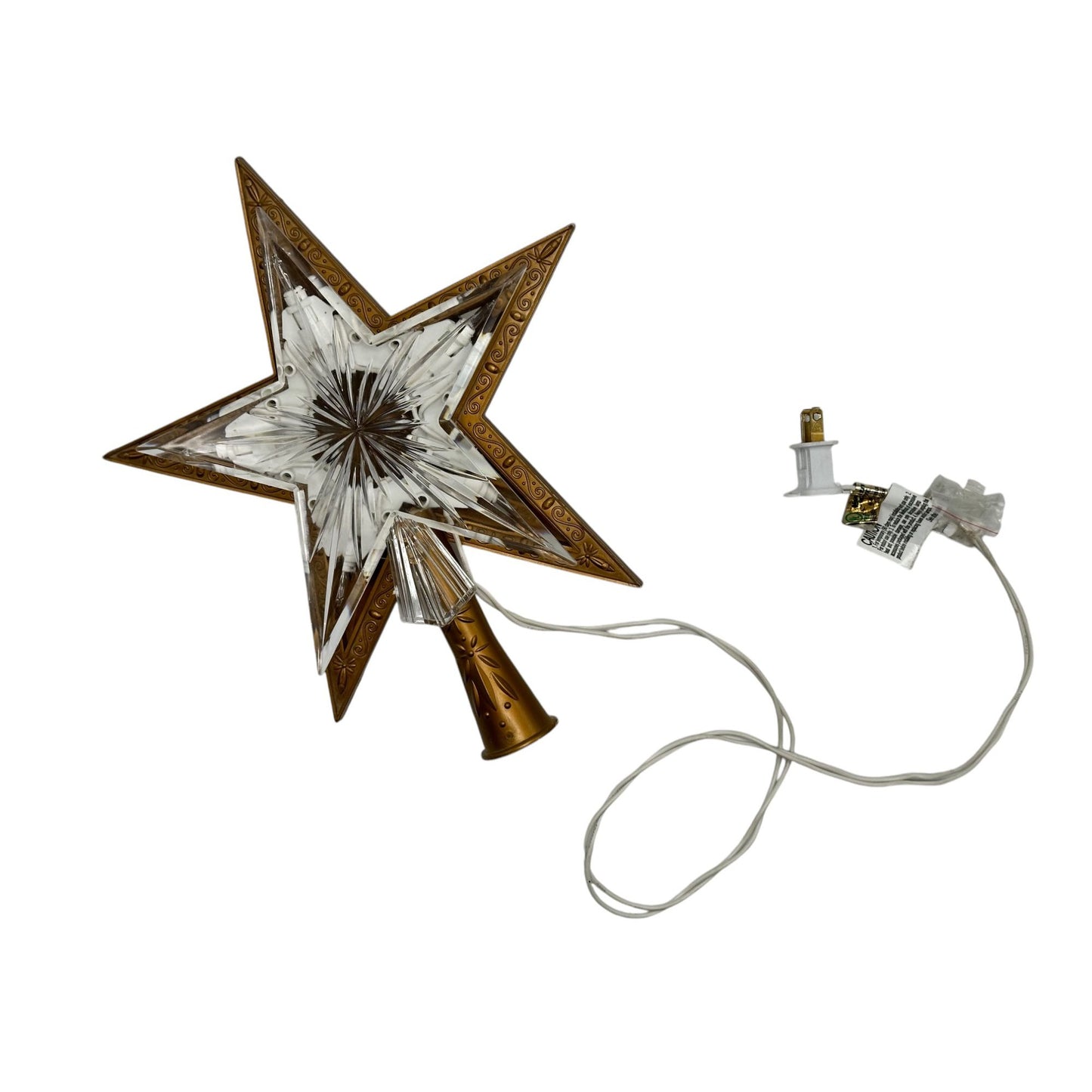 Gold & Clear LED Star Christmas Tree Topper With Intricate Design & Plug-In Cord