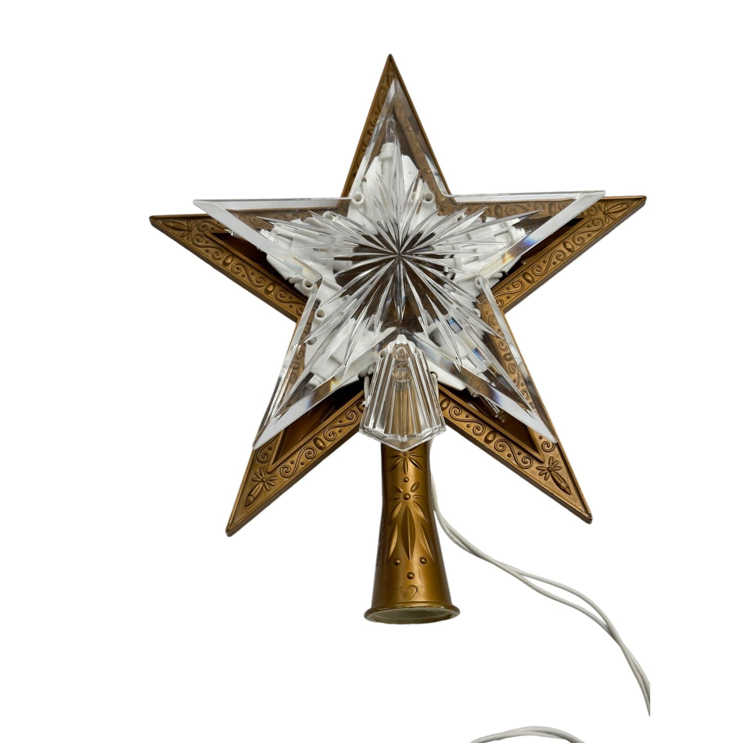 Gold & Clear LED Star Christmas Tree Topper With Intricate Design & Plug-In Cord