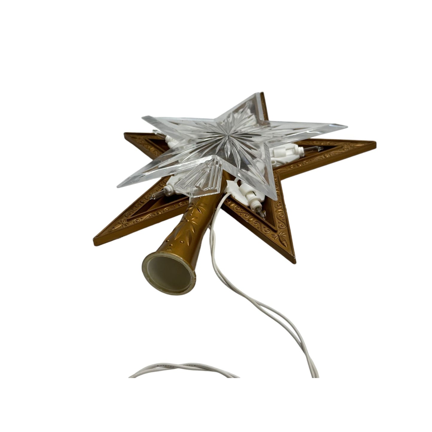 Gold & Clear LED Star Christmas Tree Topper With Intricate Design & Plug-In Cord