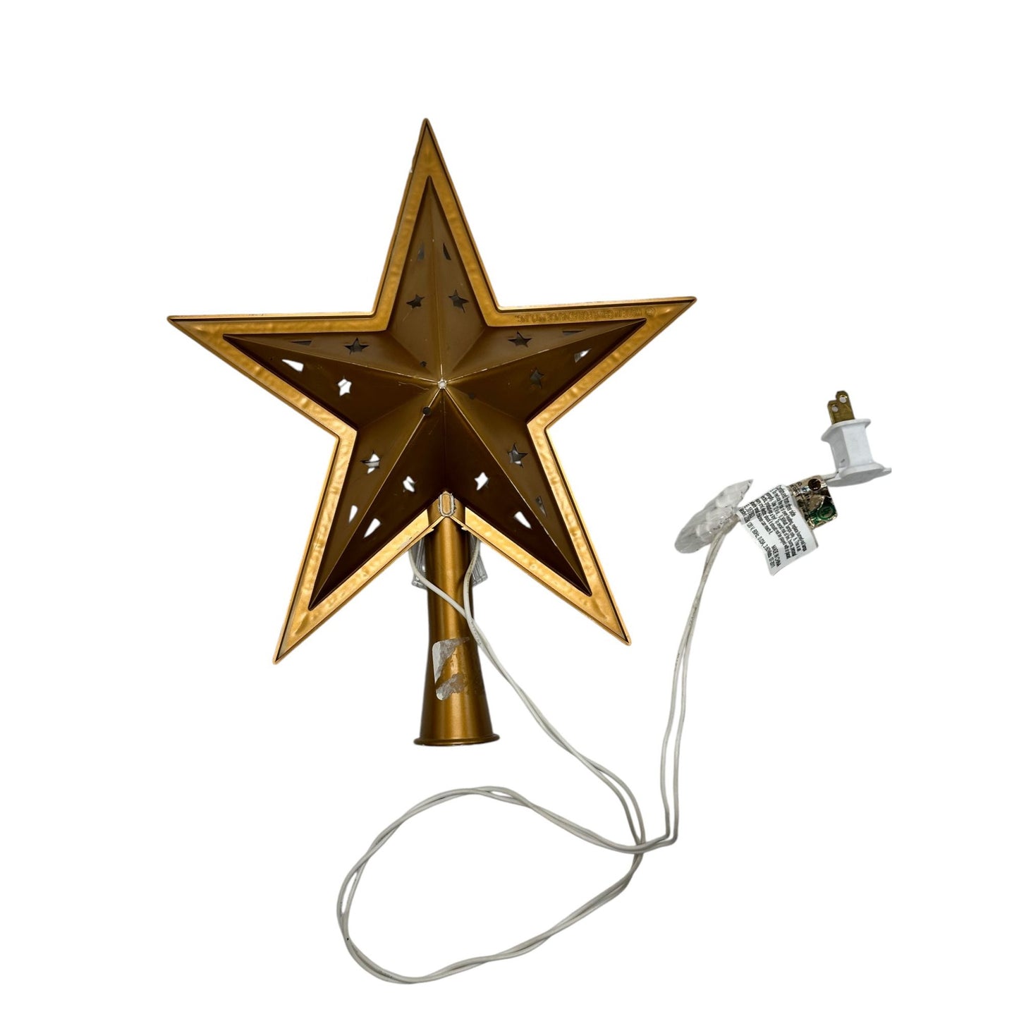 Gold & Clear LED Star Christmas Tree Topper With Intricate Design & Plug-In Cord