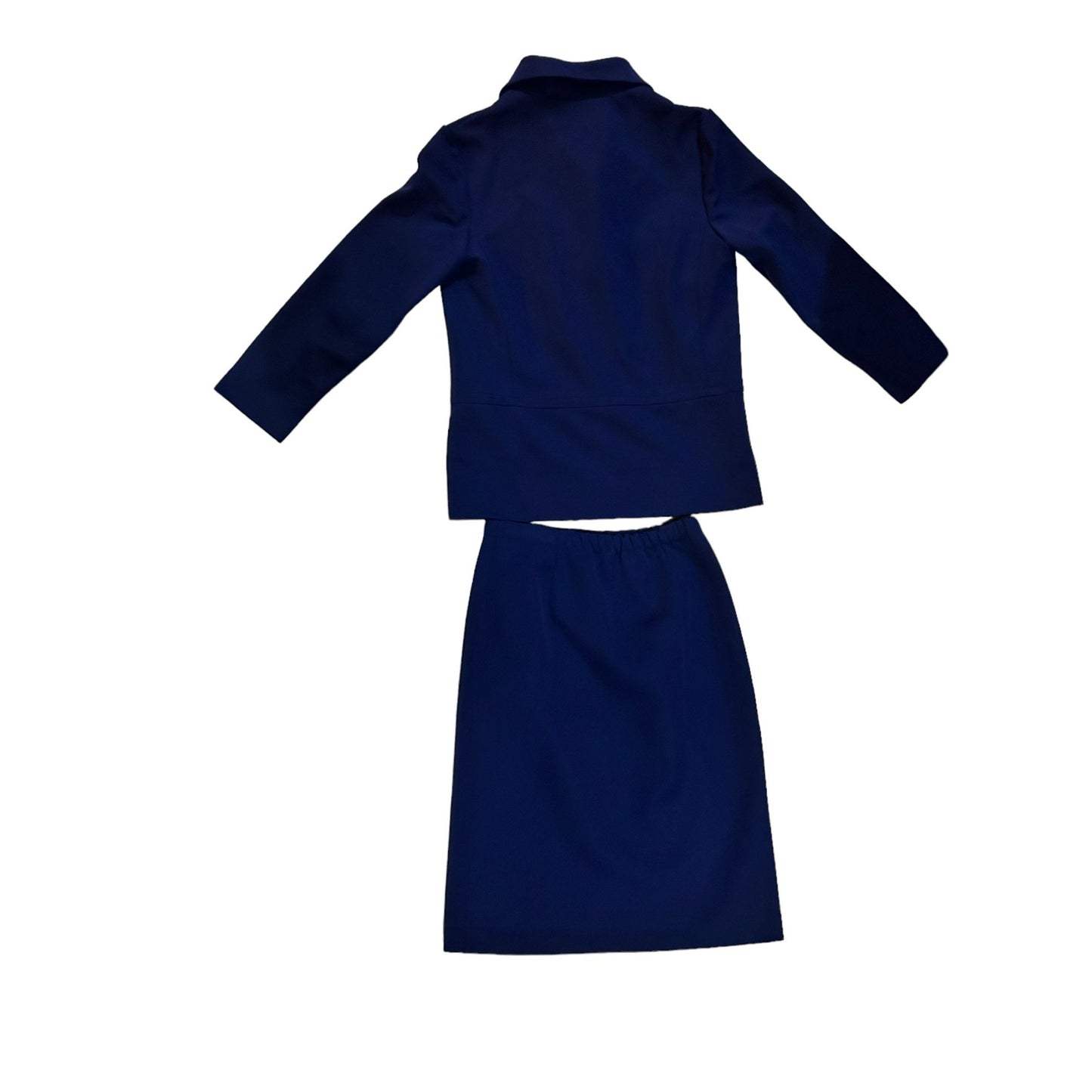 Vintage Blue Womens Skirt Suit Set With Long Jacket & 3/4 Sleeve Blazer