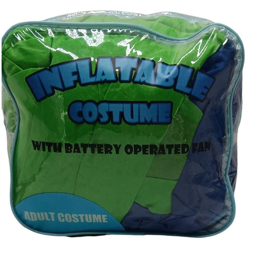 Inflatable Green & Blue Adult Costume With Battery Operated Fan