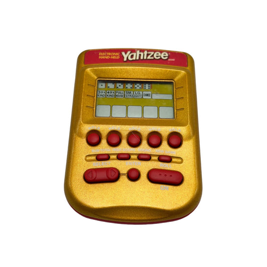 Vintage Electronic Handheld Yahtzee Game Classic Dice Fun On The Go Gold & Red Design