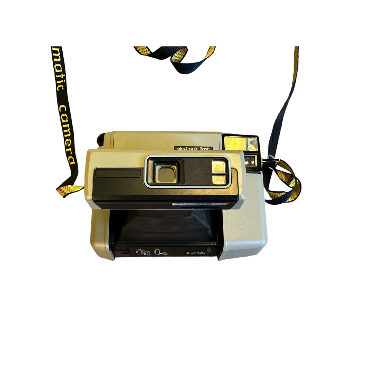 Kodamatic Instant Polaroid Camera With Electronic Flash & Yellow Strap