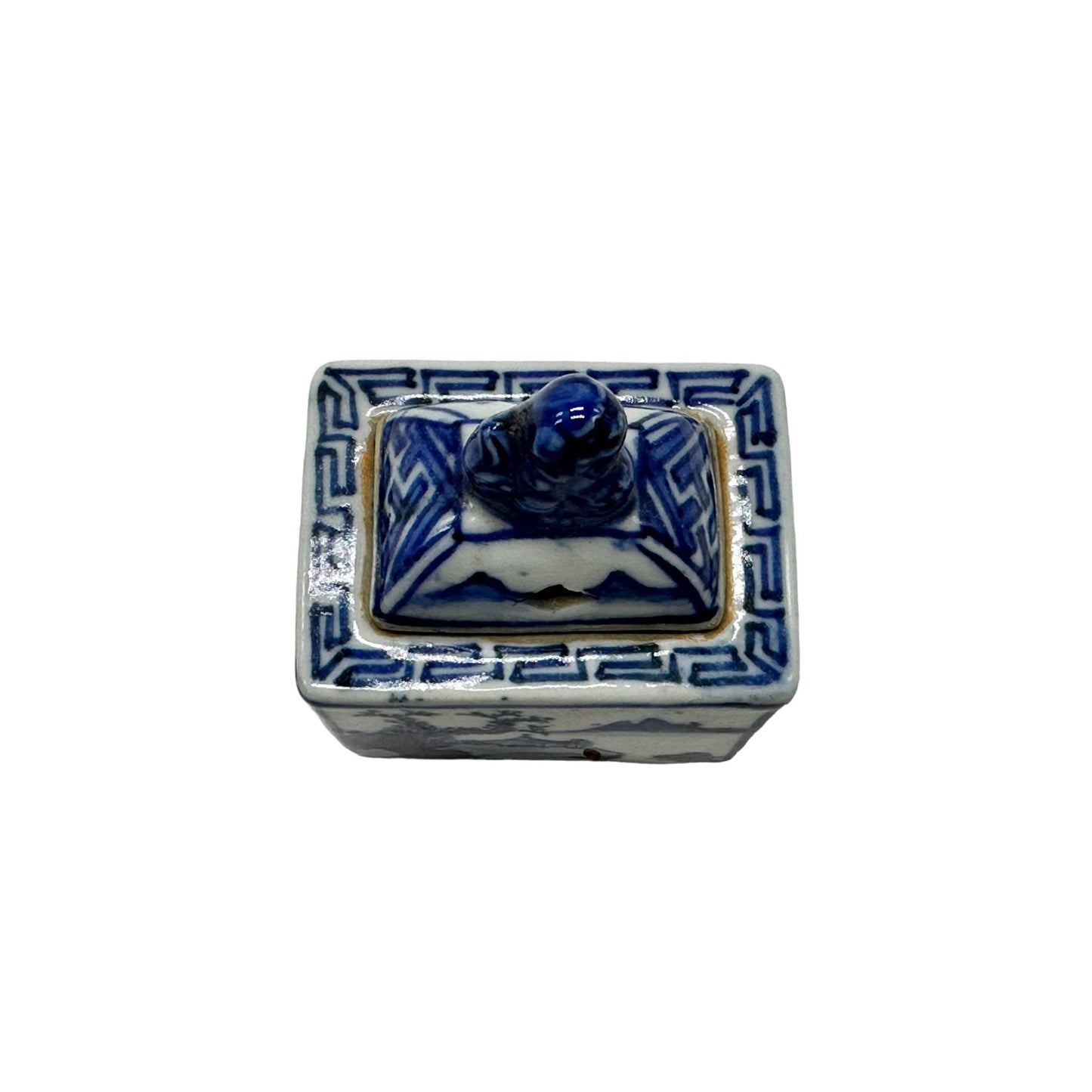 Vintage Chinese Blue & White Porcelain Incense Burner Lidded Rectangular Design