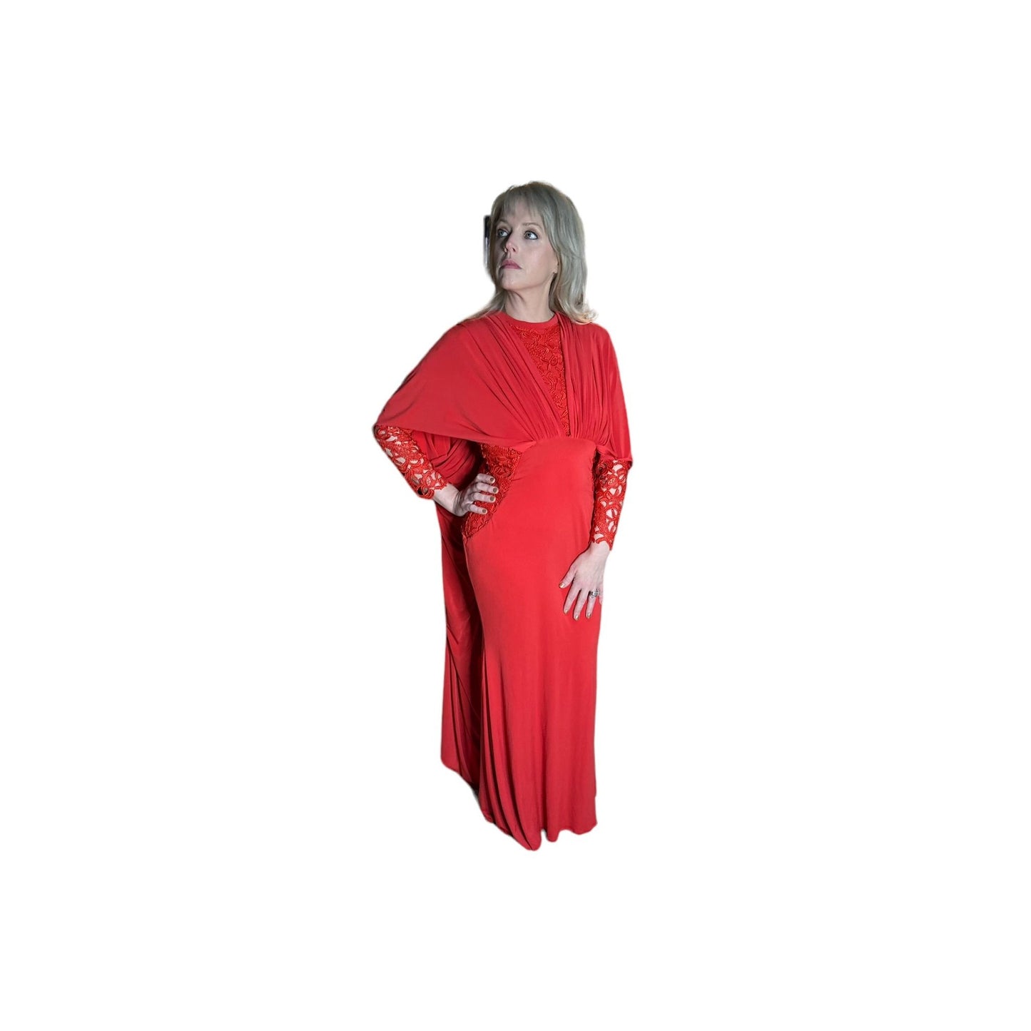 Ejiro Amos Tafiri Red Lace Drape Gown