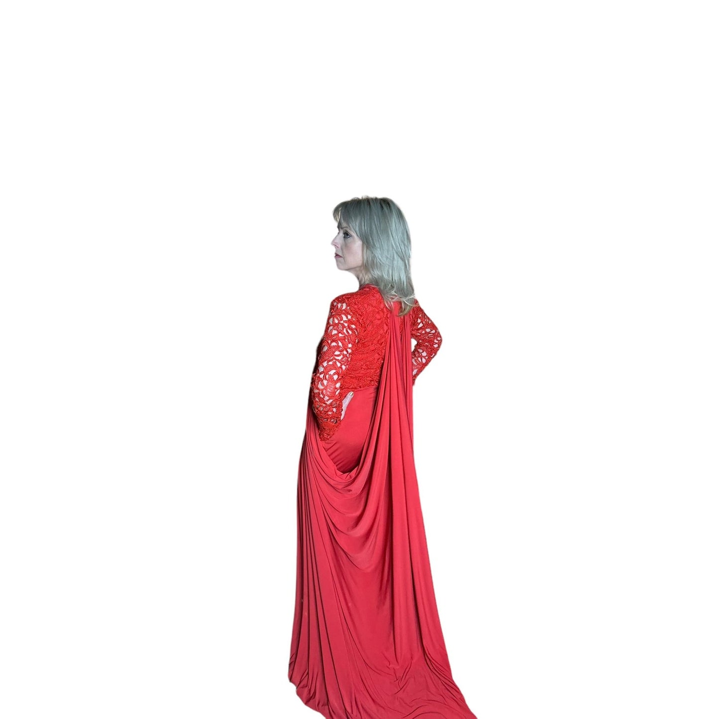 Ejiro Amos Tafiri Red Lace Drape Gown