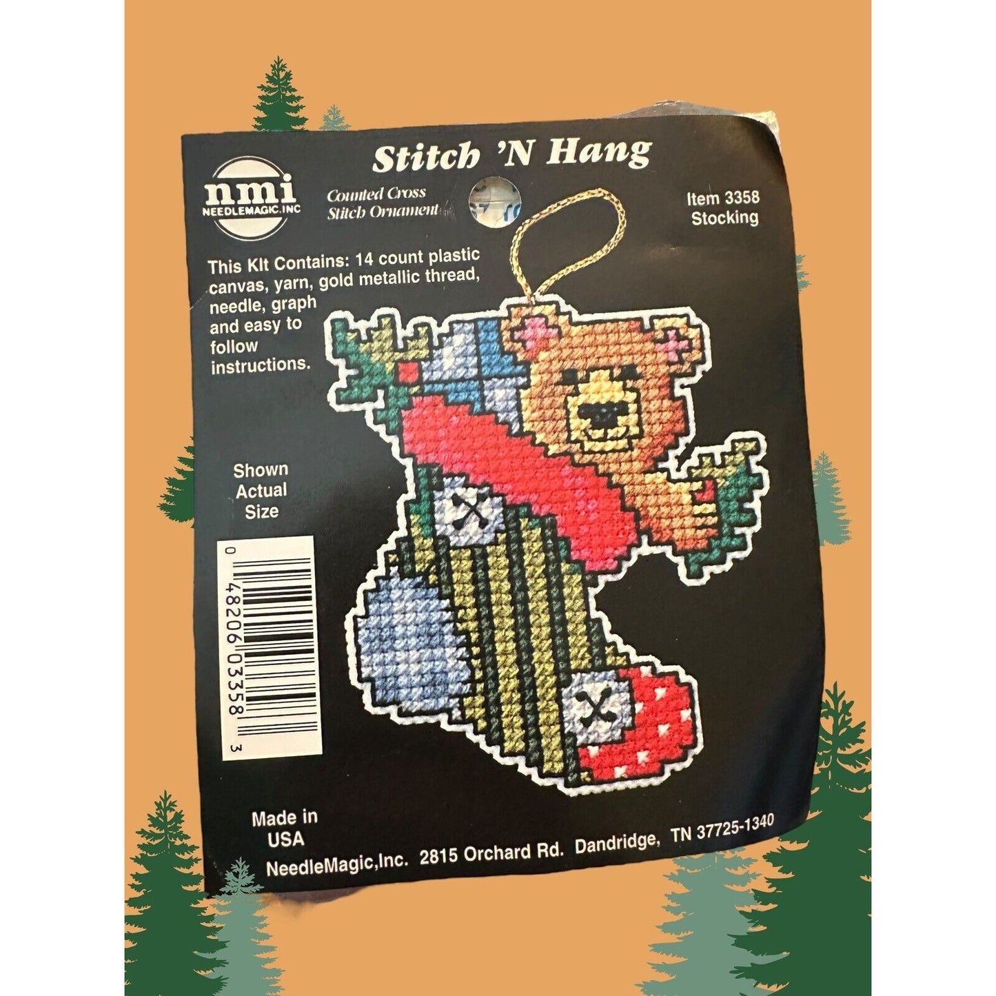 Counted Cross Stitch Ornament Kit 3358 Stocking Stitch N Hang NOS Christmas