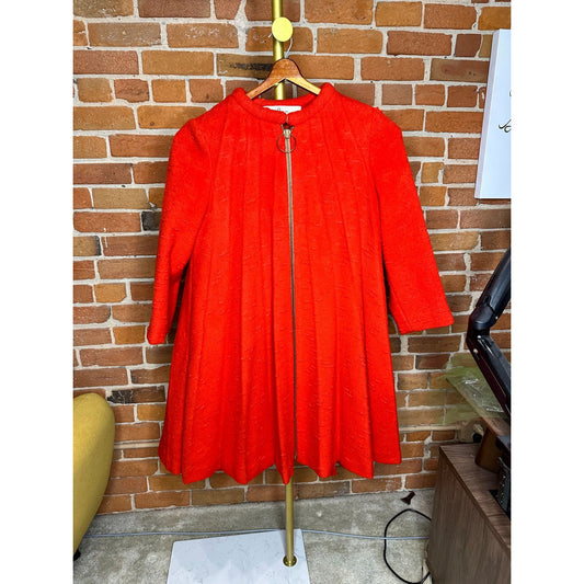 Vintage Lilli Ann Red Orange Wool A-Line Coat With Full-Length Zipper & Ring Pull