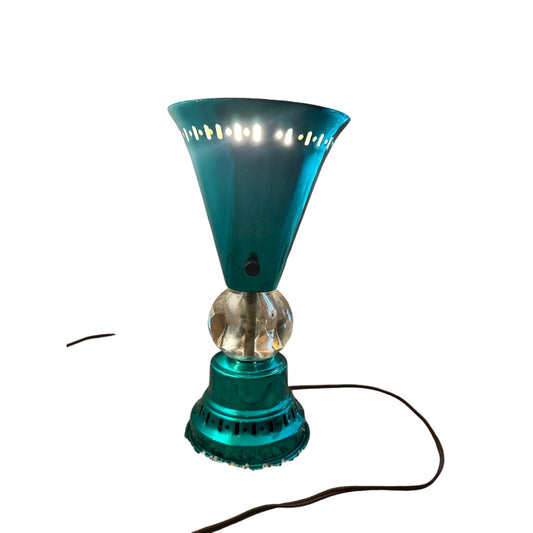 Vintage Teal & Gold Mid-Century Modern Lamp With Clear Crystal Ball Accent