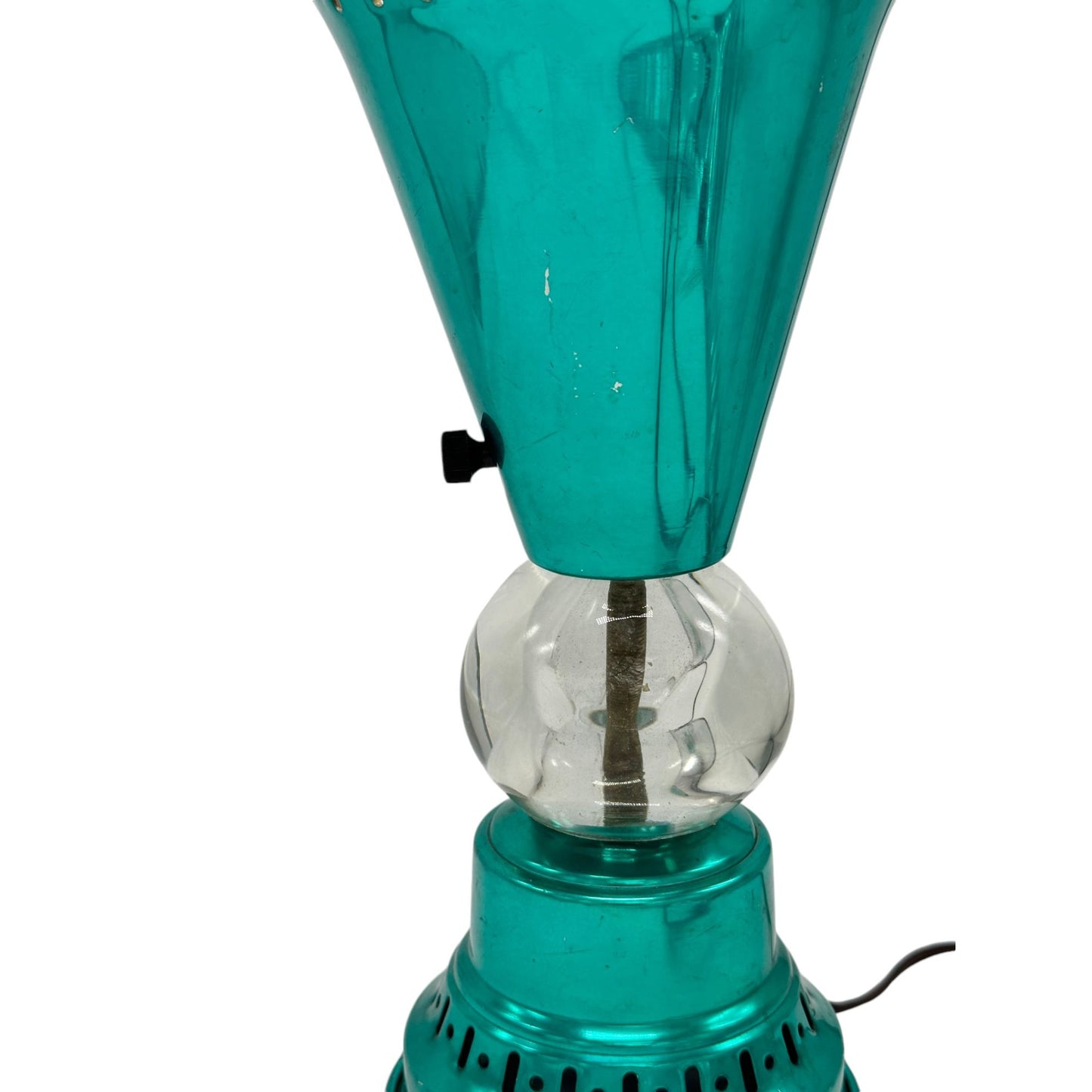 Vintage Teal & Gold Mid-Century Modern Lamp With Clear Crystal Ball Accent