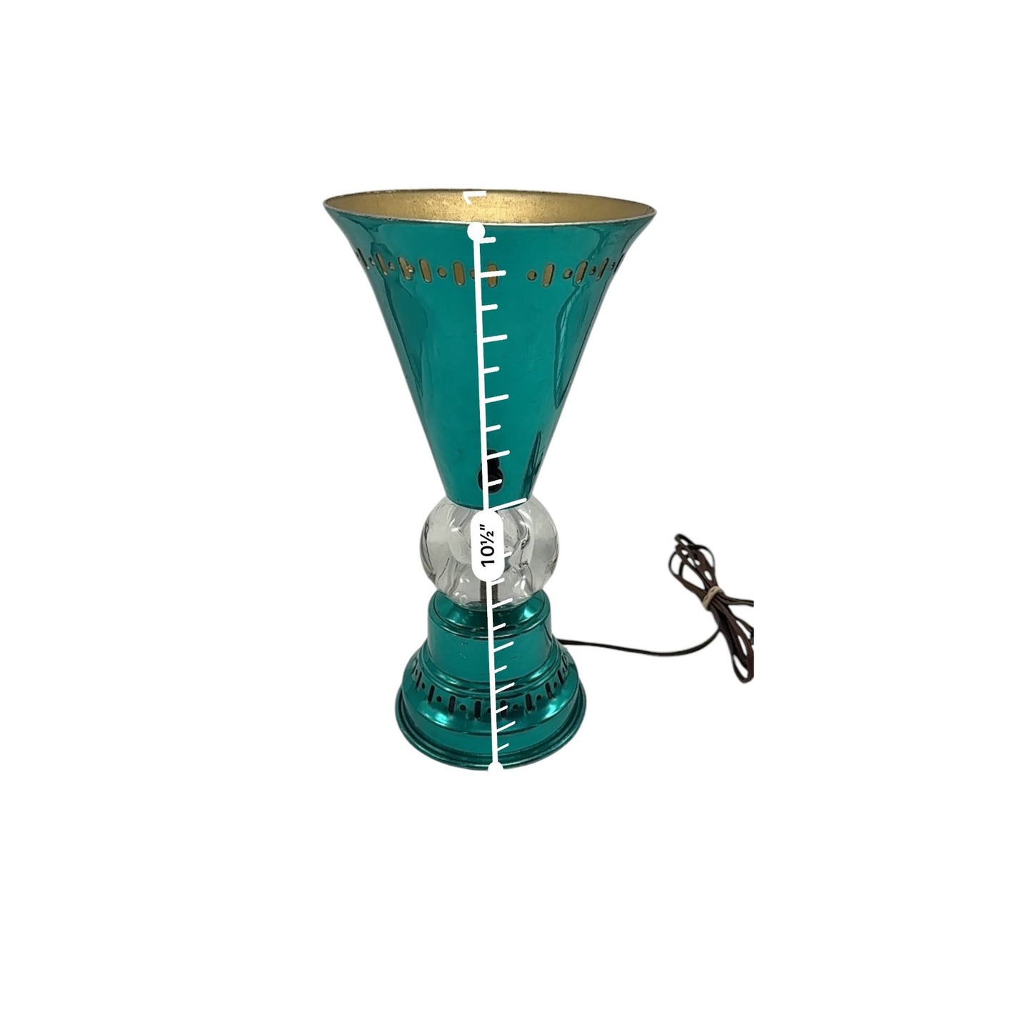 Vintage Teal & Gold Mid-Century Modern Lamp With Clear Crystal Ball Accent