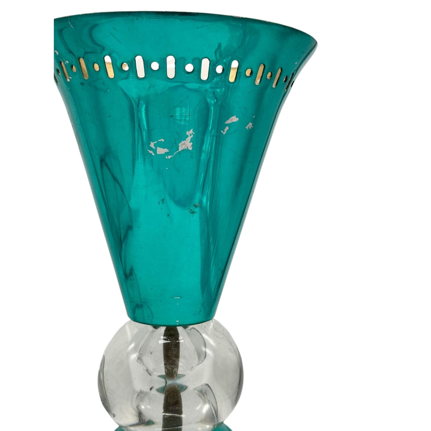 Vintage Teal & Gold Mid-Century Modern Lamp With Clear Crystal Ball Accent