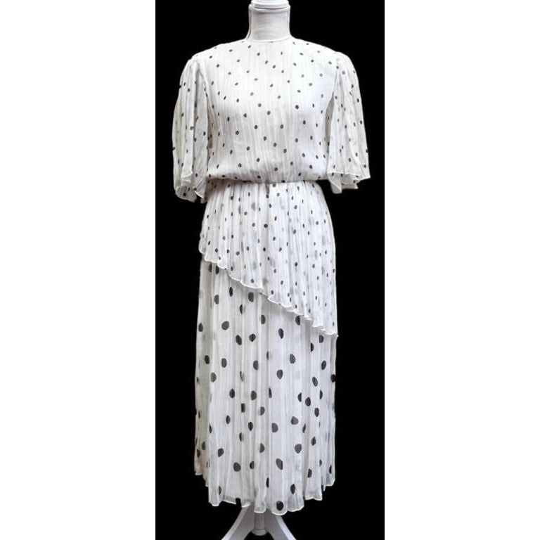 Hanae Mori Womens Puff Sleeve Western Dress Polka Dots Size 4 100% Polyester