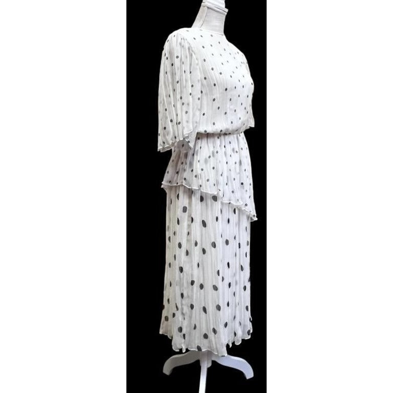 Hanae Mori Womens Puff Sleeve Western Dress Polka Dots Size 4 100% Polyester