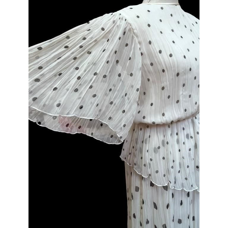 Hanae Mori Womens Puff Sleeve Western Dress Polka Dots Size 4 100% Polyester