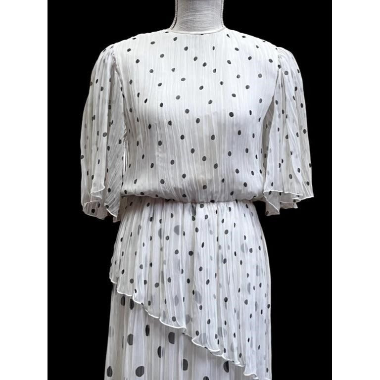 Hanae Mori Womens Puff Sleeve Western Dress Polka Dots Size 4 100% Polyester