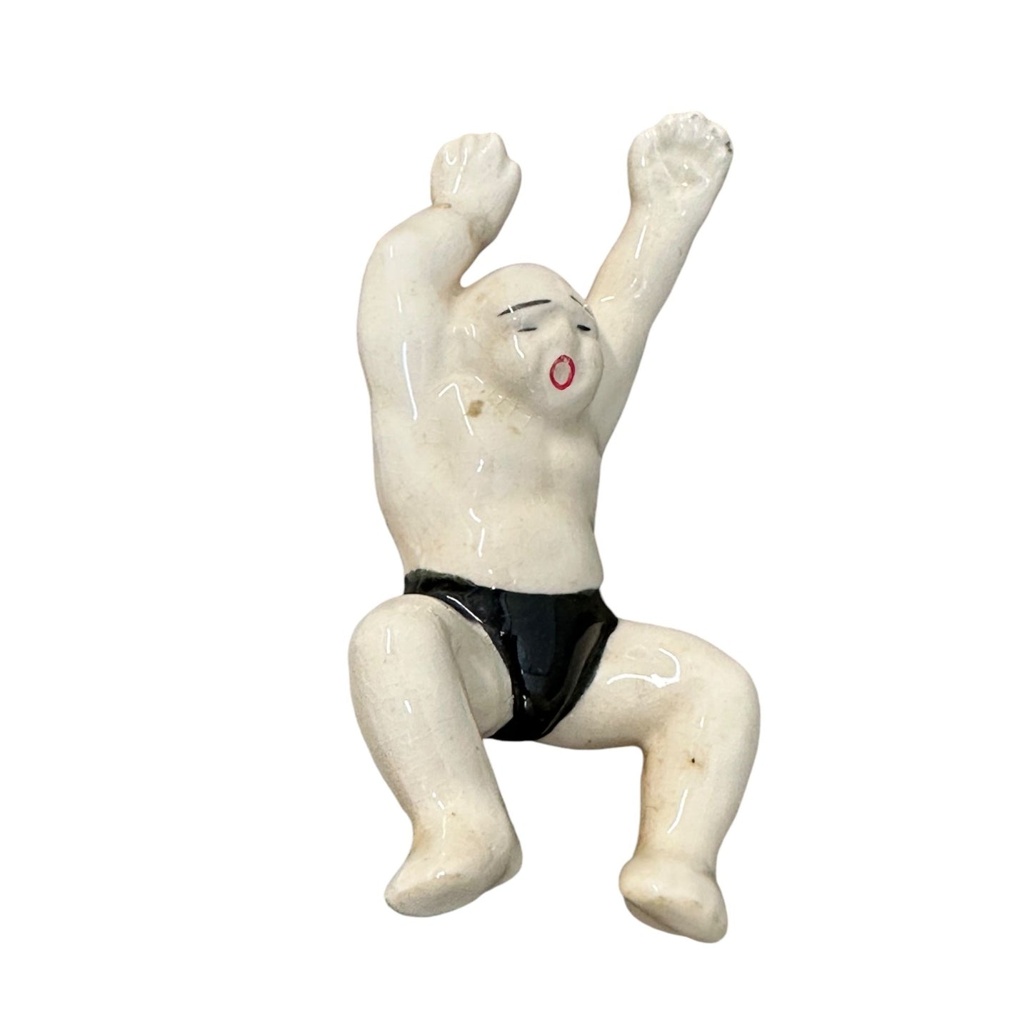 Vintage Ceramic Sumo Wrestler Shaker Playful Wrestling Pose