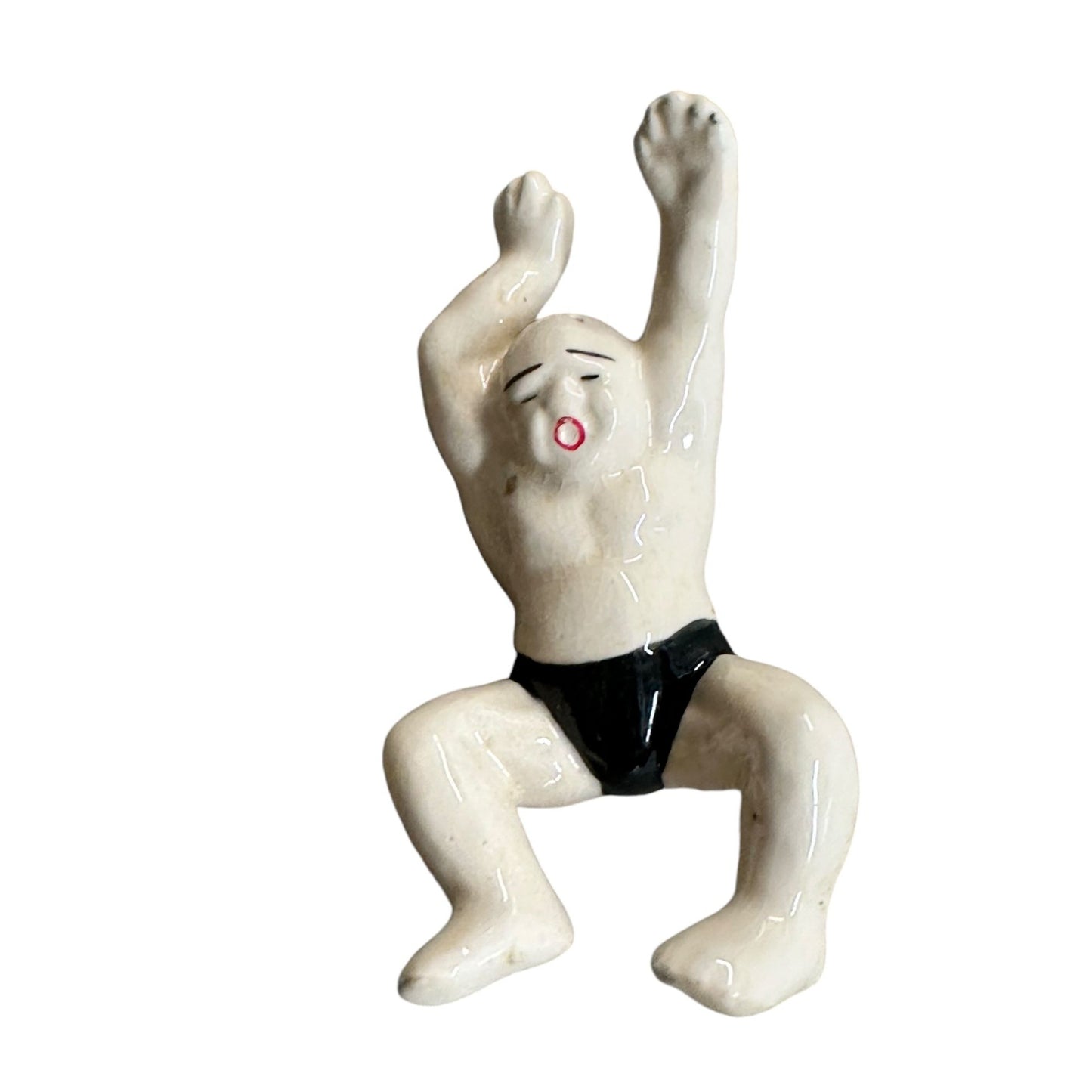 Vintage Ceramic Sumo Wrestler Shaker Playful Wrestling Pose