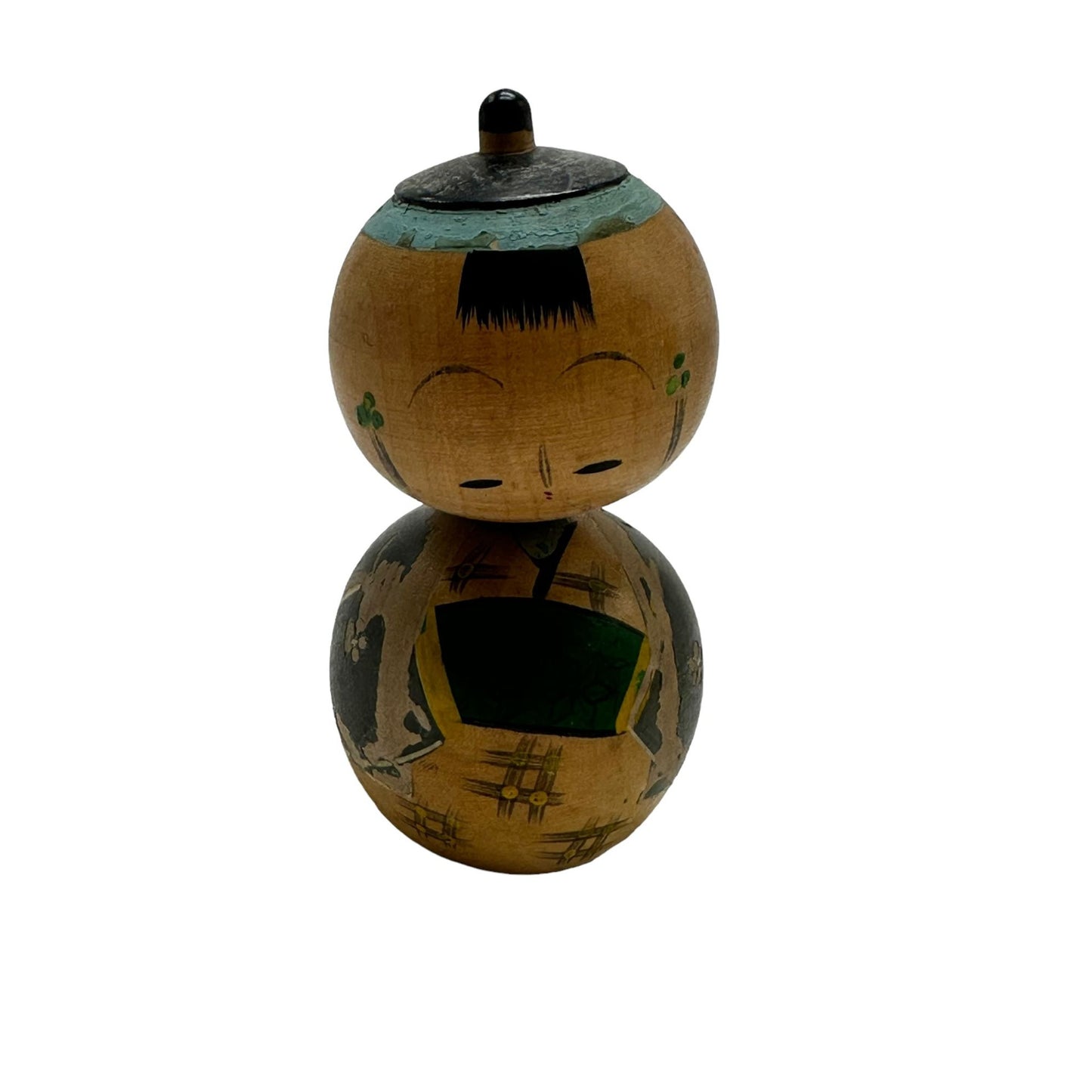 Antique/Vintage Kokeshi Green Wooden Hand Painted Doll Collectible Rare find