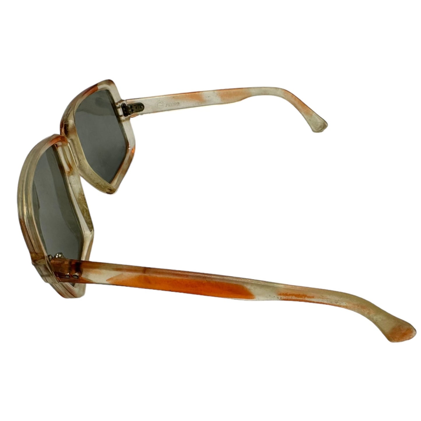 Vintage France Womens Square Frame Striped Brown White Plastic Polarized Rare