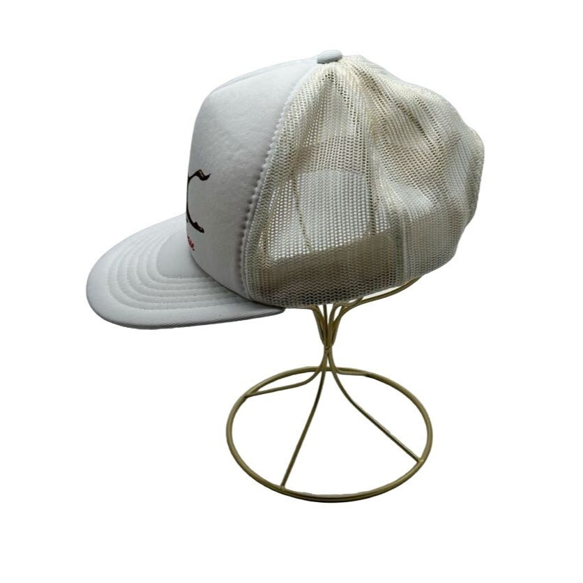 Vintage White Mesh Trucker Hat With Humpin To Please Camel Graphic & Adjustable Snapback