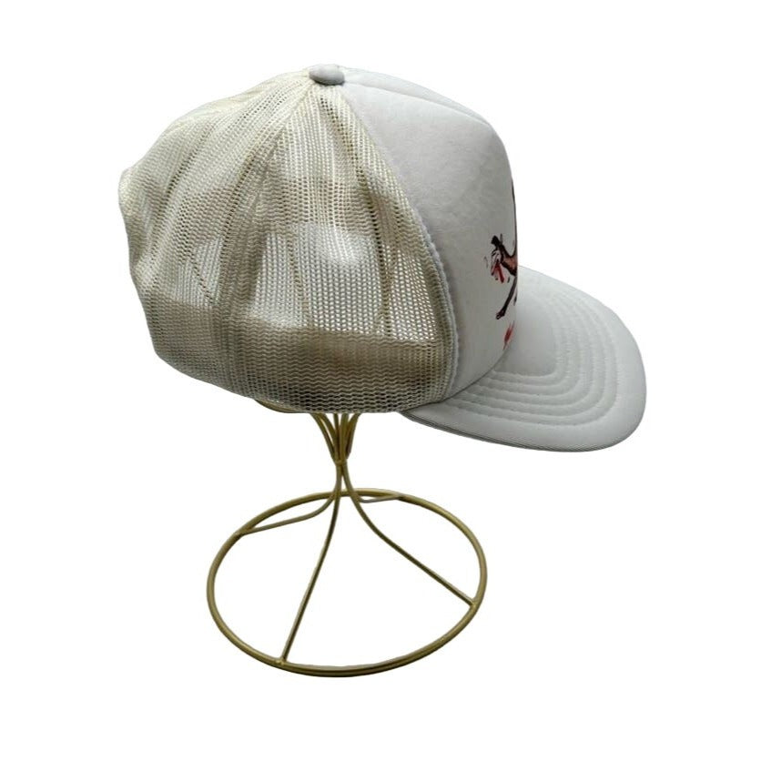 Vintage White Mesh Trucker Hat With Humpin To Please Camel Graphic & Adjustable Snapback