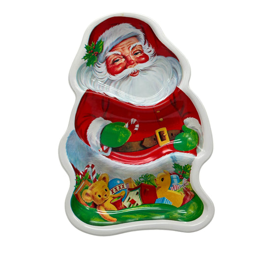 Vintage Santa Claus Shaped Metal Serving Tray Christmas Decor Holiday Entertaining Festive Design