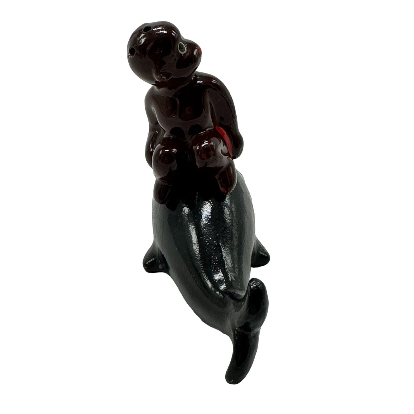 Vintage Black Americana Jona and the Whale Ceramic Salt Shaker 1940's