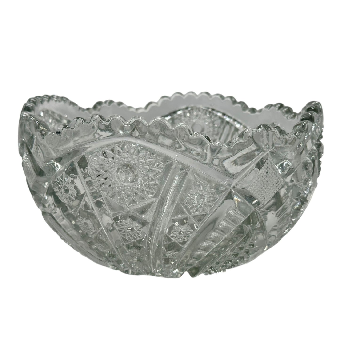 Vintage Clear Glass Brilliant Bowl With Intricate Cut Patterns